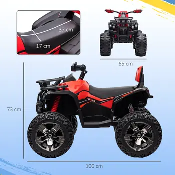 HOMCOM 12V Quad Bike ATV with LED Lights, Music, Backrest, Forward, Backward in Red