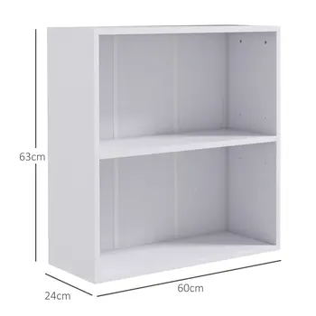 HOMCOM 2 Tier Bookshelf, Low Bookcase with Adjustable Shelf, 2 Compartments for Home Office, Living Room, Study in White