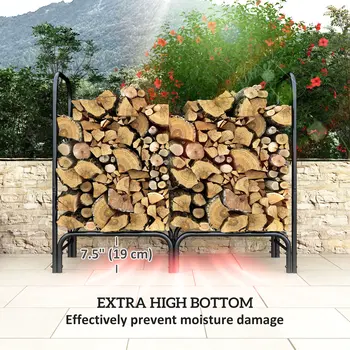 Outsunny 4FT Firewood Rack with Canvas Carrier Bag and 600D Oxford Waterproof Cover, Metal Log Store Indoors, Log Storage Rack Holder for Outdoor Indoor Fireplace, Black