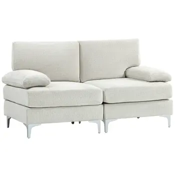 HOMCOM 2 Seater Sofa, Modern Fabric Loveseat with Spring Cushion and Metal Legs, Small Couch in Cream White