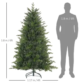 HOMCOM 6ft Artificial Christmas Tree with 1821 Tips, Metal Base, Realistic Hinged Xmas Tree for Home Office, Green