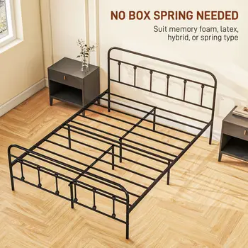 HOMCOM 5ft King Platform Bed Frame with Underbed Storage Tall Headboard Steel Slat, No Box Spring Needed, Easy Assembly in Black