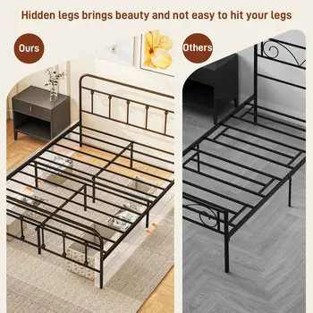 HOMCOM 5ft King Platform Bed Frame with Underbed Storage Tall Headboard Steel Slat, No Box Spring Needed, Easy Assembly in Black