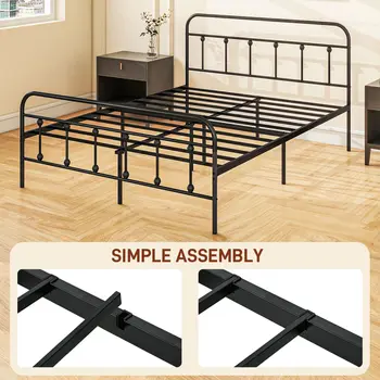 HOMCOM 5ft King Platform Bed Frame with Underbed Storage Tall Headboard Steel Slat, No Box Spring Needed, Easy Assembly in Black