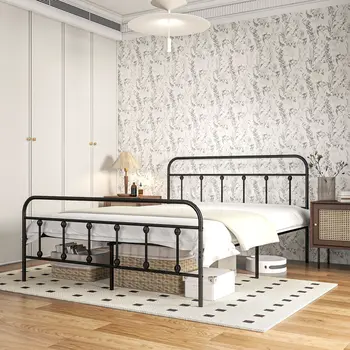 HOMCOM 5ft King Platform Bed Frame with Underbed Storage Tall Headboard Steel Slat, No Box Spring Needed, Easy Assembly in Black