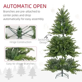HOMCOM 6ft Artificial Christmas Tree with 1821 Tips, Metal Base, Realistic Hinged Xmas Tree for Home Office, Green