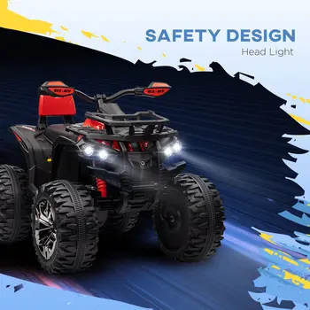 HOMCOM 12V Quad Bike ATV with LED Lights, Music, Backrest, Forward, Backward in Red
