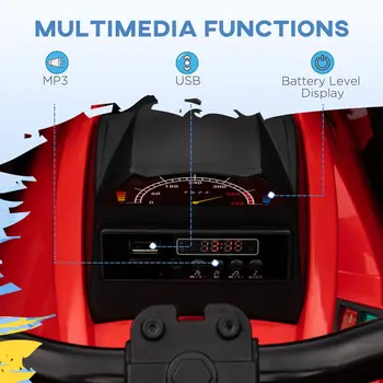 HOMCOM 12V Quad Bike ATV with LED Lights, Music, Backrest, Forward, Backward in Red