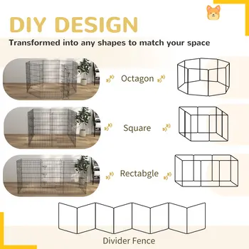 PawHut 8 Panel DIY Dog Pen with Door, for Dogs, Small Animals, Indoor/Outdoor Use, 91cm High