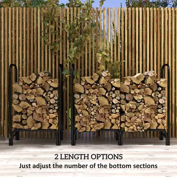 Outsunny 4FT Firewood Rack with Canvas Carrier Bag and 600D Oxford Waterproof Cover, Metal Log Store Indoors, Log Storage Rack Holder for Outdoor Indoor Fireplace, Black