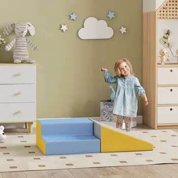 HOMCOM 2 Piece Soft Play Set for Toddler Climb and Crawl, for 12-36 Months in Grey
