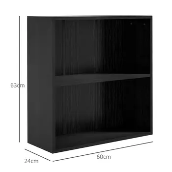 HOMCOM 2 Tier Bookshelf, Low Bookcase with Adjustable Shelf, 2 Compartments for Home Office, Living Room, Study in Black