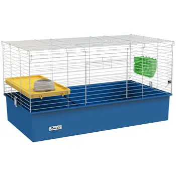 Chinchillas Small Rabbit Guinea Pig Small Animal Cage, Pet Playhouse, with Platform, Ramp, 99 x 52 x 53cm in Blue | PawHut