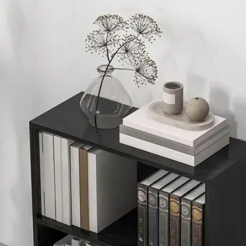 HOMCOM 2 Tier Bookshelf, Low Bookcase with Adjustable Shelf, 2 Compartments for Home Office, Living Room, Study in Black
