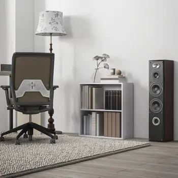 HOMCOM 2 Tier Bookshelf, Low Bookcase with Adjustable Shelf, 2 Compartments for Home Office, Living Room, Study in White