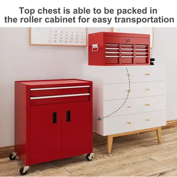 HOMCOM Portable Tool Box, Metal Tool Chest on Wheels with 6 Drawers for Garage and Workshop in Red
