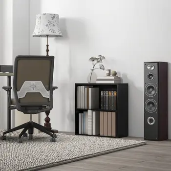 HOMCOM 2 Tier Bookshelf, Low Bookcase with Adjustable Shelf, 2 Compartments for Home Office, Living Room, Study in Black