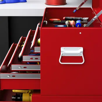 HOMCOM Portable Tool Box, Metal Tool Chest on Wheels with 6 Drawers for Garage and Workshop in Red