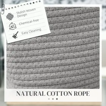 HOMCOM 36L Cotton Rope Laundry Basket, with Handles in Grey