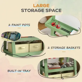 AIYAPLAY 3 in 1 Kids Easel Double-Sided Magnetic Whiteboard and Chalkboard with Paper Roll, Storage Baskets in Green