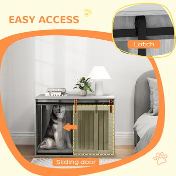 PawHut 100cm Dog Crate Furniture with Removable Cushion for Large Dogs in Grey