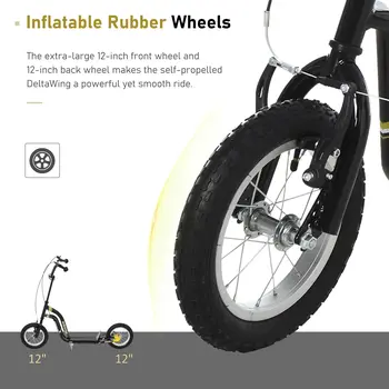HOMCOM Teen Kids Stunt Scooter with Adjustable Handlebar, 12 Inch Rubber Tyres, Dual Brakes in Black