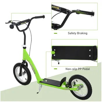 HOMCOM Teen Kids Stunt Scooter with Adjustable Handlebar, 12 Inch Rubber Tyres, Dual Brakes in Green