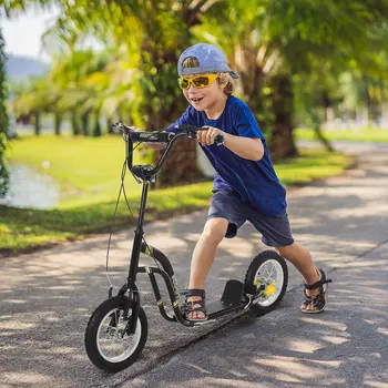 HOMCOM Teen Kids Stunt Scooter with Adjustable Handlebar, 12 Inch Rubber Tyres, Dual Brakes in Black