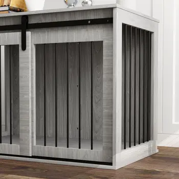 PawHut 100cm Dog Crate Furniture with Removable Cushion for Large Dogs in Grey