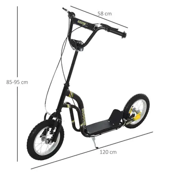 HOMCOM Teen Kids Stunt Scooter with Adjustable Handlebar, 12 Inch Rubber Tyres, Dual Brakes in Black