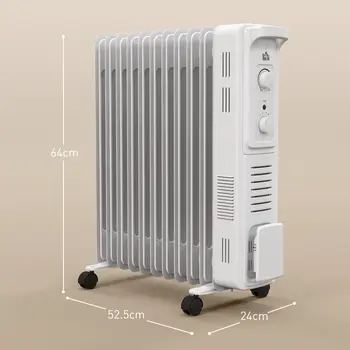 HOMCOM 2.5kW 11 Fin Oil-Filled Radiator in White