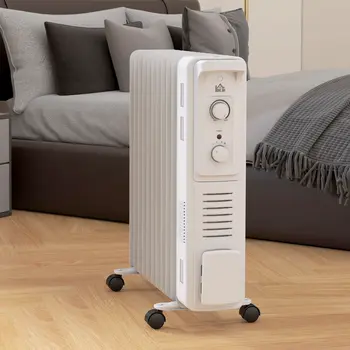 HOMCOM 2.5kW 11 Fin Oil-Filled Radiator in White
