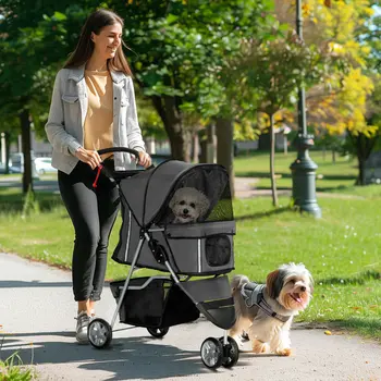 PawHut 3 Wheel Pet Stroller for Small and Miniature Dogs in Charcoal Grey