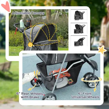 PawHut 3 Wheel Pet Stroller for Small and Miniature Dogs in Charcoal Grey