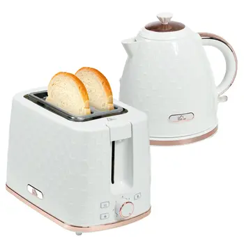 HOMCOM 1.7L 3000W Fast Boil Kettle & 2 Slice Toaster Set, Kettle and Toaster Set with Auto Shut Off, Browning Controls, White