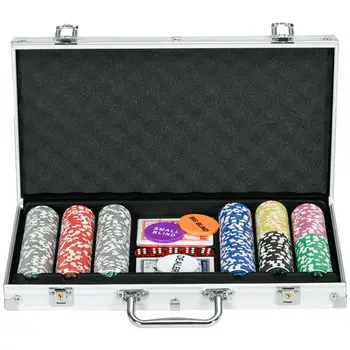 Poker Chips Set, 300PCS with Mat, Chips, 2 Card Decks, Dealer Button, 5 Dice for Casino Night | SPORTNOW