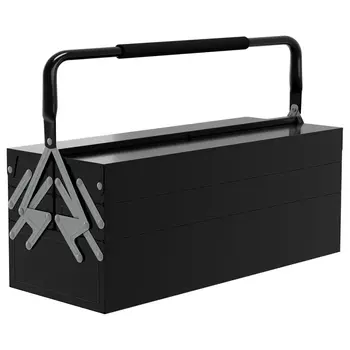 Professional Metal Toolbox, 3 Tier, 5 Tray, Portable with Carry Handle, 56cmx20cmx34cm, Black | DURHAND