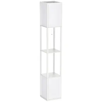Floor Lamp with Shelves, Modern Floor Standing Lamp with Dual Ambient Light for Living Room, Bedroom in White | HOMCOM