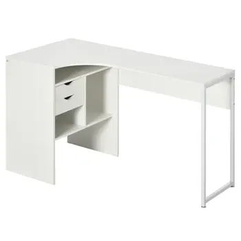 Corner Computer Desk L-Shaped Workstation with Storage Shelf Drawer for Home Office in White | HOMCOM
