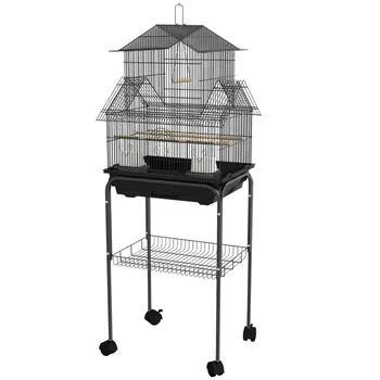 Bird Cage with Stand, Swing Perch and Food Tray, Metal Aviary for Finch Canary Budgie, 50.5 x 40 x 63cm, Black by PawHut