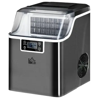 Ice Maker Machine Countertop, 20Kg in 24 Hrs, 24 Cubes Ready in 14-18Mins, Stainless Steel Ice Cube Maker, 3.2L w/ Adjustable | HOMCOM
