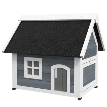Outdoor Cat House, Wooden Feral Cat Shelter Waterproof Hide House with Openable Asphalt Roof and Three Doors, 77 x 57.5 x 68cm, Grey | PawHut
