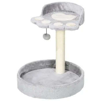 44cm Cat Tower with Sisal Cat Scratching Post, Cat Claw Shape, Light Grey | PawHut