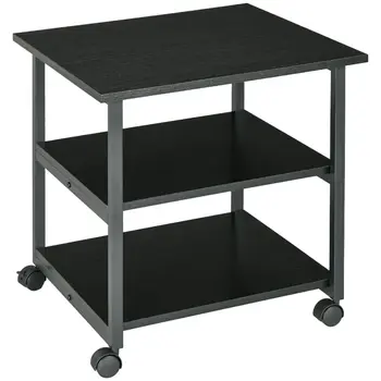 3-Tier Printer Stand with Storage Shelf, Mobile Printer Table on Wheels, 50 x 50 x 52.5cm Rolling Printer Cart for Office, Black | HOMCOM