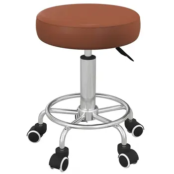 PU Leather Rolling Stool, Height Adjustable Stool Chair with Wheels for Salon, Massage, Spa, Brown | Vinsetto