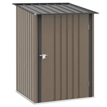 3.3ft x 3.4ft Lean to Garden Shed, Metal Outdoor Storage Shed with Single Lockable Door, Tool Storage Shed for Garden, Patio in Brown | Outsunny