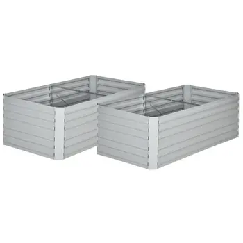 Set of 2 Raised Beds for Garden, Galvanised Steel Outdoor Planters with Multi-reinforced Rods for Plants, Flowers, 180 | Outsunny