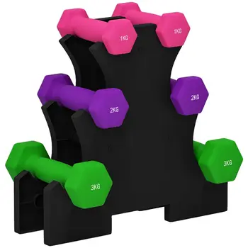 2 x 1kg, 2 x 2kg, 2 x 3kg Dumbbells Set with Dumbbell Rack, Hand Weights for Home Gym Training | SPORTNOW