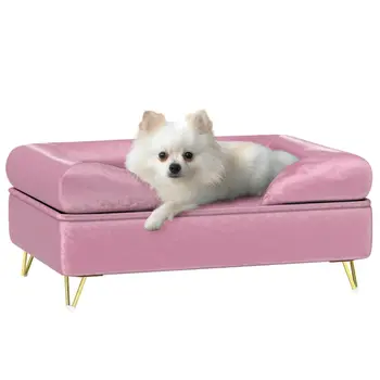 Cat Sofa with Removable Backrest, Soft Cushion Pet Couch, Washable Cover, for Small and Medium Sized Dogs, Pink | PawHut