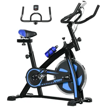 Exercise Bike, Indoor Stationary Bike, Cycling Machine with Adjustable Seat and Resistance for Home Gym Workout, Blue by SPORTNOW